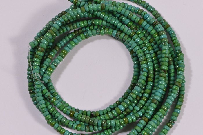 Green Turquoise Rondelle Beads 4mm: Tibetan Gemstone Strand