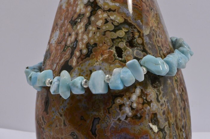 Nugget Larimar Bracelet, Chunky Gemstone, Sterling Silver Clasp