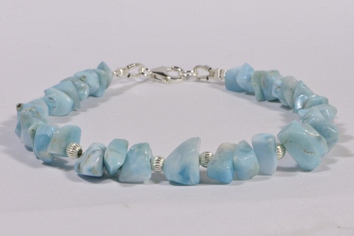 Nugget Larimar Bracelet, Chunky Gemstone, Sterling Silver Clasp
