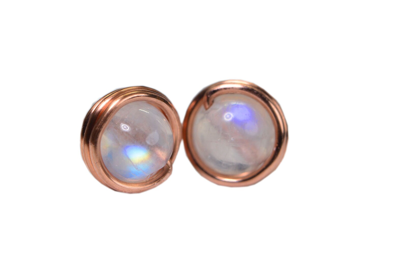Copper Wire wrapped Studs Moonstone