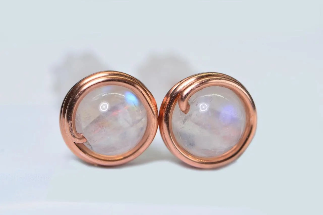 Black Tourmaline Stud Earrings: Handmade Copper Wire Wrapped Gemstone