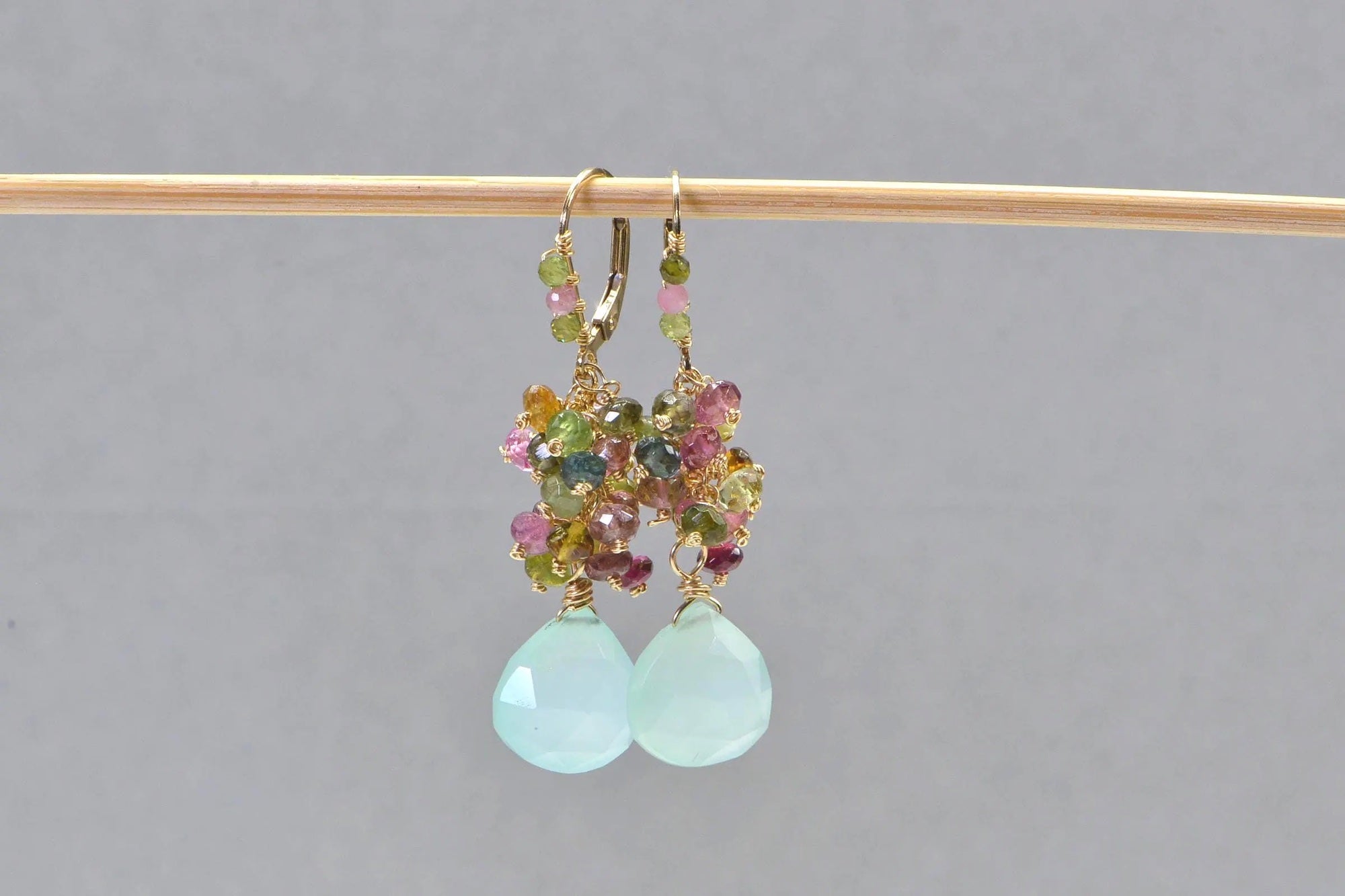 Tourmaline & Chalcedony Cluster Earrings: 14K Gold Filled Dangle
