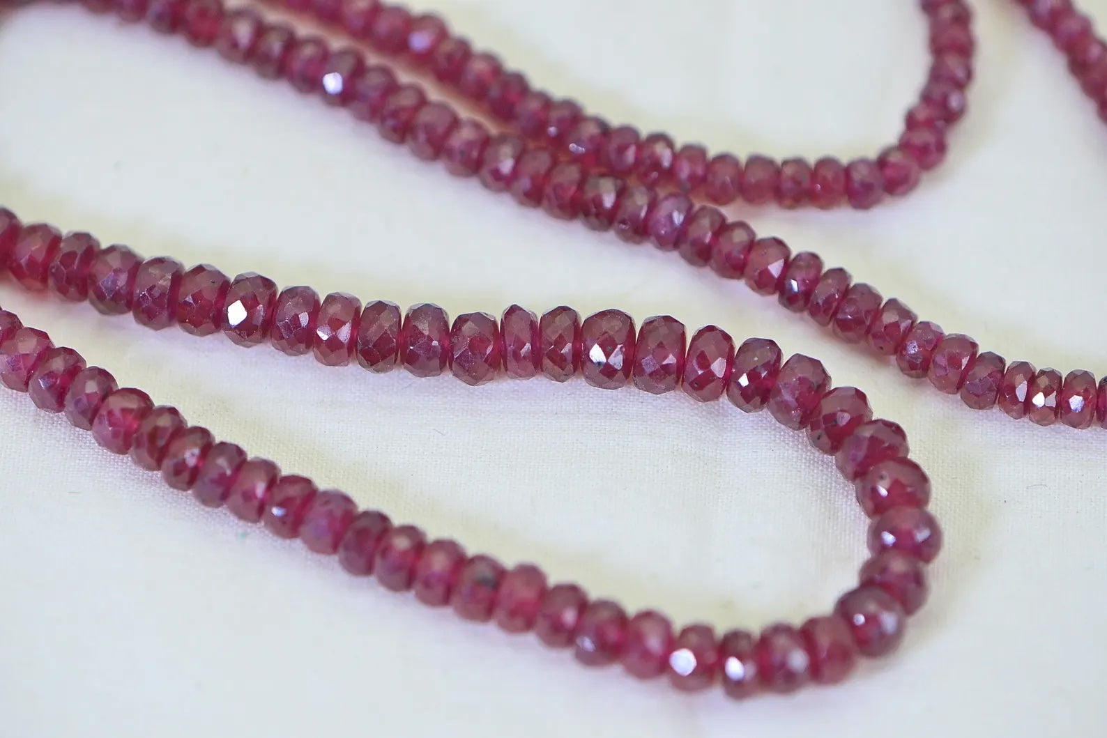 Genuine Ruby Faceted Rondelles Natural Gemstone Bead Supply Graduated. Full Strand 18 inches,