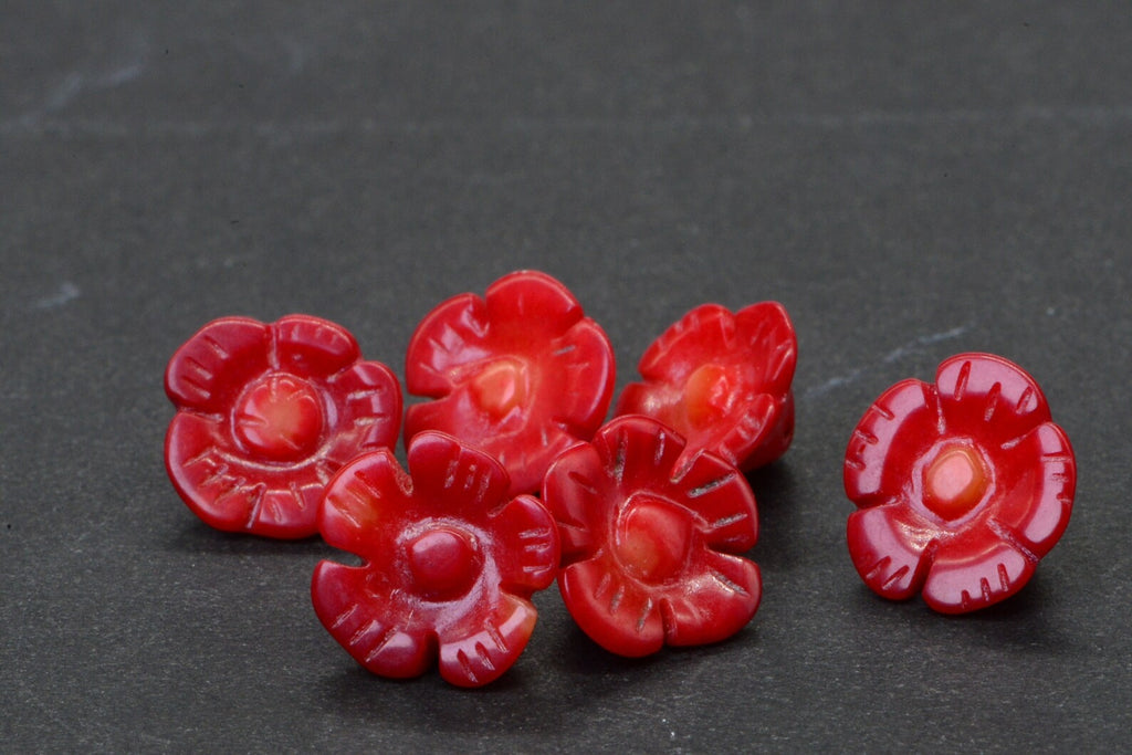 Natural Coral Carved Poppy Floral Beads Gemstone Red Coral Coral AAA 