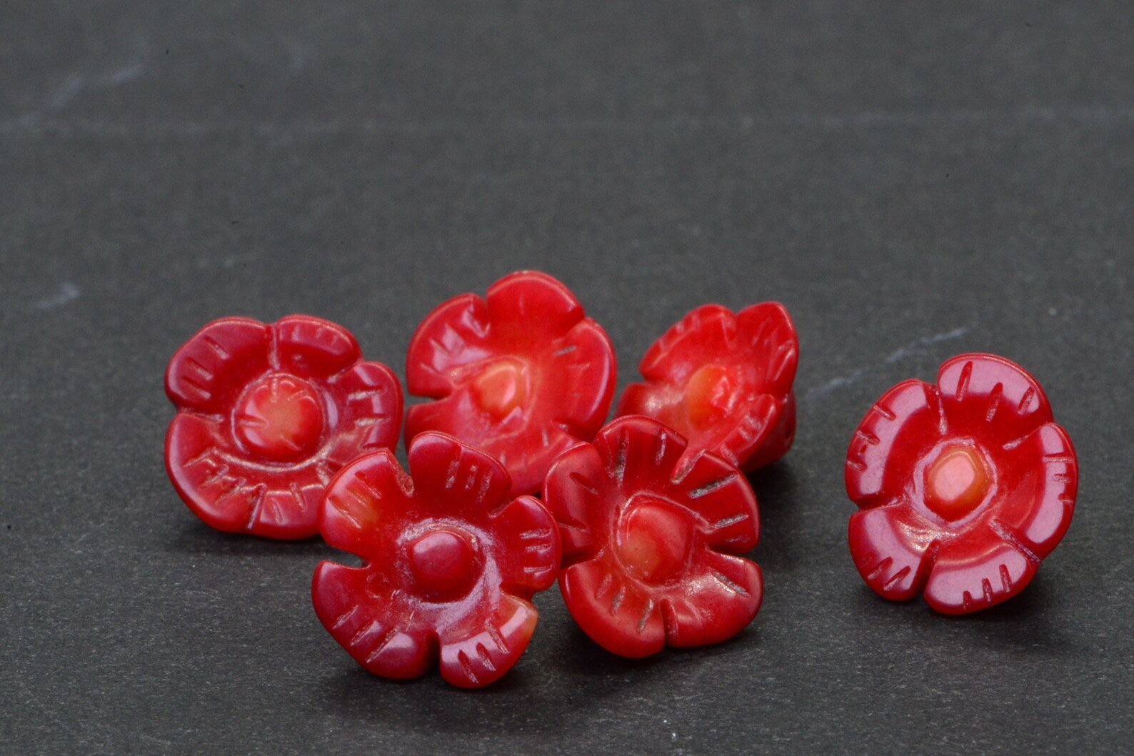 Natural Coral Carved Poppy Floral Beads Gemstone Red Coral Coral AAA 