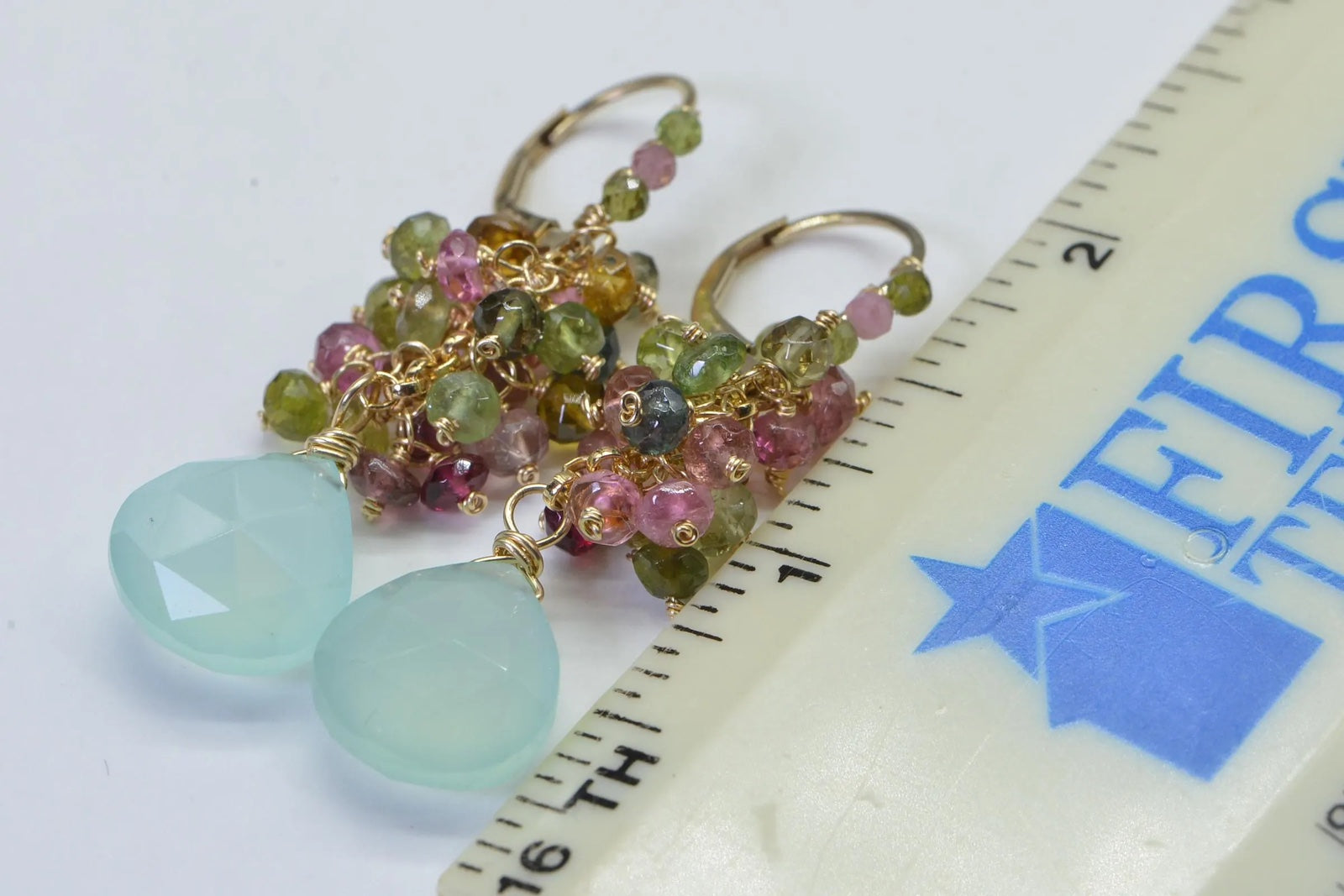 Tourmaline & Chalcedony Cluster Earrings: 14K Gold Filled Dangle