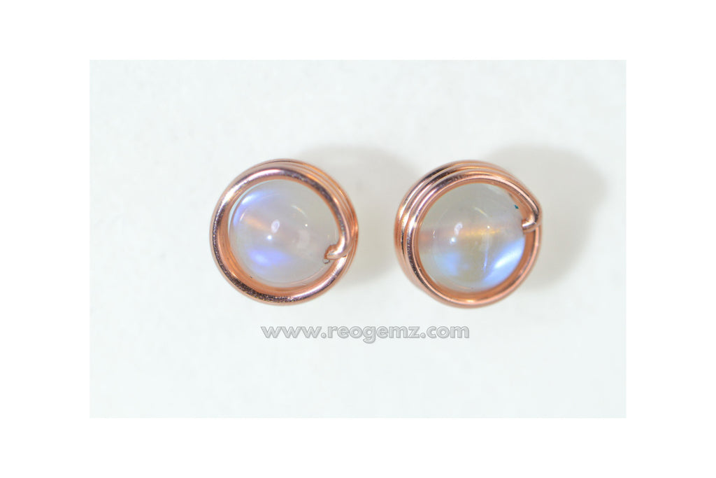 Copper Wire wrapped Studs Moonstone