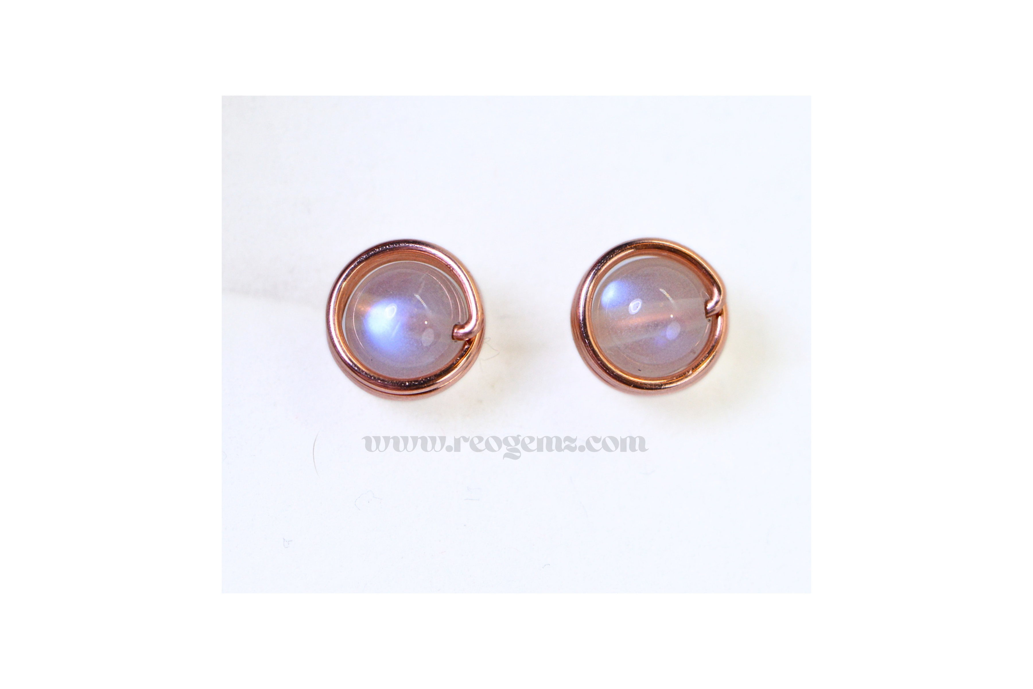 Copper Wire wrapped Studs Moonstone
